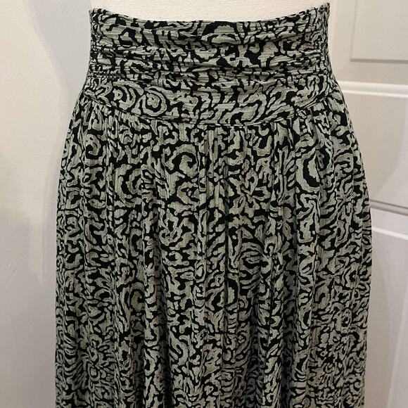 VTG 80's Carole Little Petites Green And Black Patterned Midi Skirt Size 2 - Picture 2 of 3